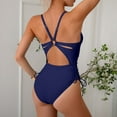 thumbnail image 5 of Xudanell One Piece Swimsuit for Women Modest Criss Cross Back Bathing Suit Swimming Suit V Neck Sexy Summer Swimwear (L,Blue), 5 of 9