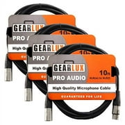 Gearlux XLR Microphone Cable Male to Female 10 Ft Fully Balanced Premium Mic Cable - 3 Pack