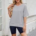 thumbnail image 5 of 50% Off Clearance Fall Sweatshirts for Women Solid Color Threaded Round Neck Mid Sleeve Loose Short Sleeved Sweatshirt For Women Womens Casual Crewneck Sweatshirts, 5 of 8