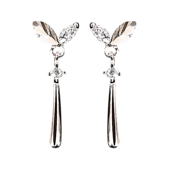 CILENON Dangle Silver Needle Leaf Earrings Diamond Leaf Earrings Ladies Earrings (Black,One Size)