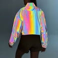 thumbnail image 3 of Xuyuer Women's Iridescent Reflective Short Jacket Colorful Glow High Waist Stand Collar Zip Up Cover Up Soft Breathable Daily Wear, 3 of 9