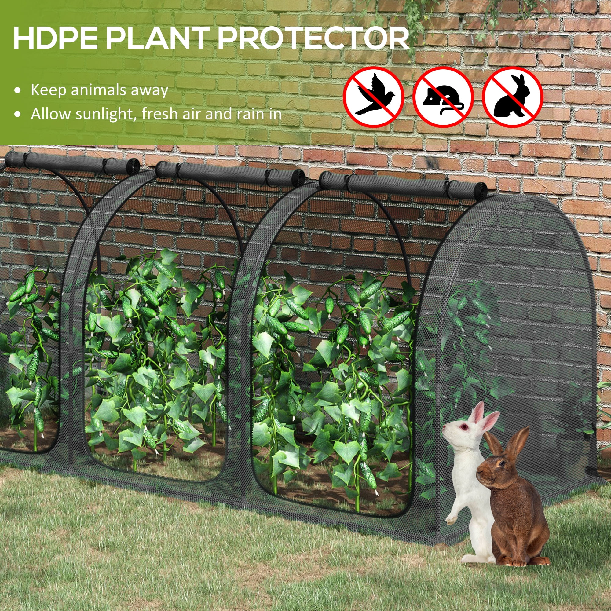 9' x 4' Crop Cage, Plant Protection Tent with Three Zippered Doors, Storage Bag and 6 Ground Stakes, for Garden, Yard, Lawn, Black