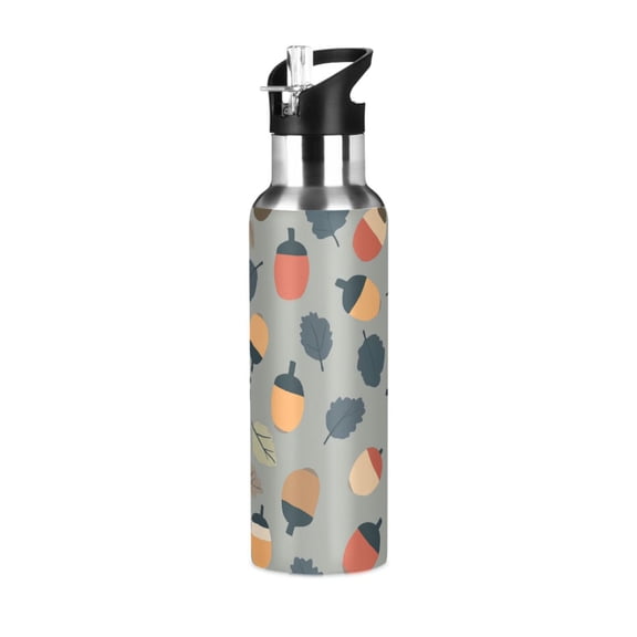 Yayeee 20oz Insulated Water Bottle Double Wall Stainless Steel with Flip Straw Lid, Gray Acorns Pattern