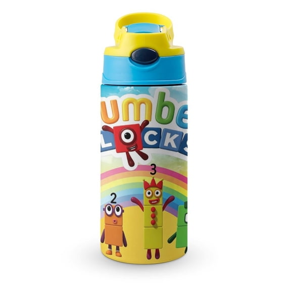Number-blocks Kids Straw Water Bottle, Stainless Steel Vacuum Insulated Water Bottle for School Travel Sport