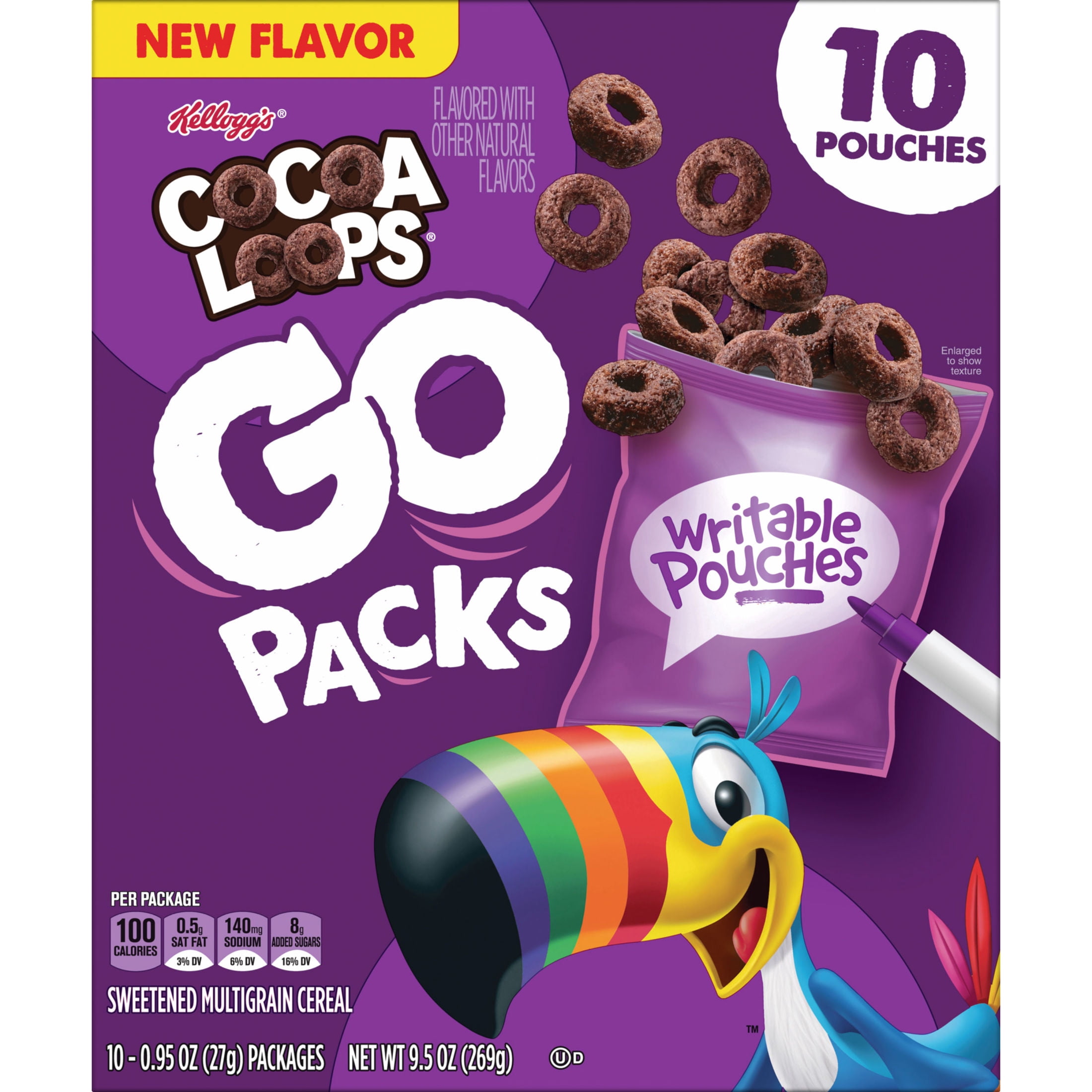 Kellogg's Cocoa Loops Go Packs Original Cereal, Kids Snacks, 9.5 oz, 10 Count