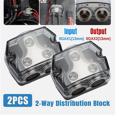 2 Way Amp Power Ground Distribution Block, 0 Gauge in 0 Gauge Out Amp Distribution Block Splitter for Car Boat Audio. (2pcs)