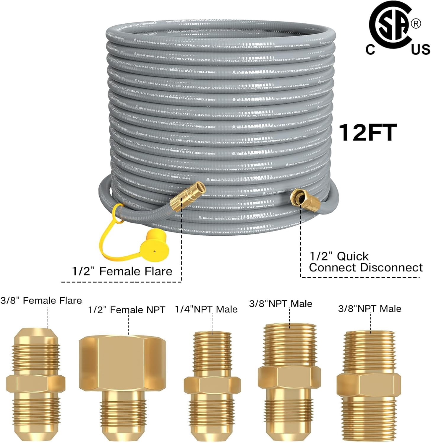 NQN 48FT 1/2" ID Natural Gas Hose with Quick Connect Fitting for BBQ, Grill, Pizza Oven, Patio Heater. for Weber, Char-Broil, Pizza Oven, Patio Heater,NG Grill and Natural Gas Conversion Kit
