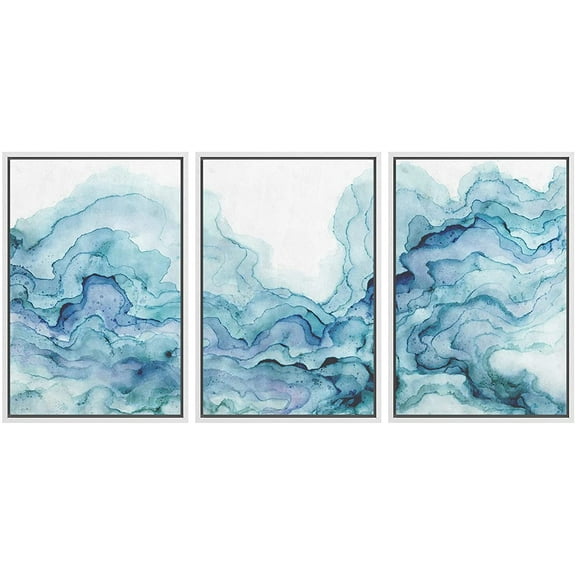 wall26 Framed Canvas Print Wall Art Set Blue Pastel Smoke Wave Landscape Abstract Shapes Illustrations Modern Art Bohemian Decorative Multicolor for Living Room, Bedroom, Office - 16"x24"x3