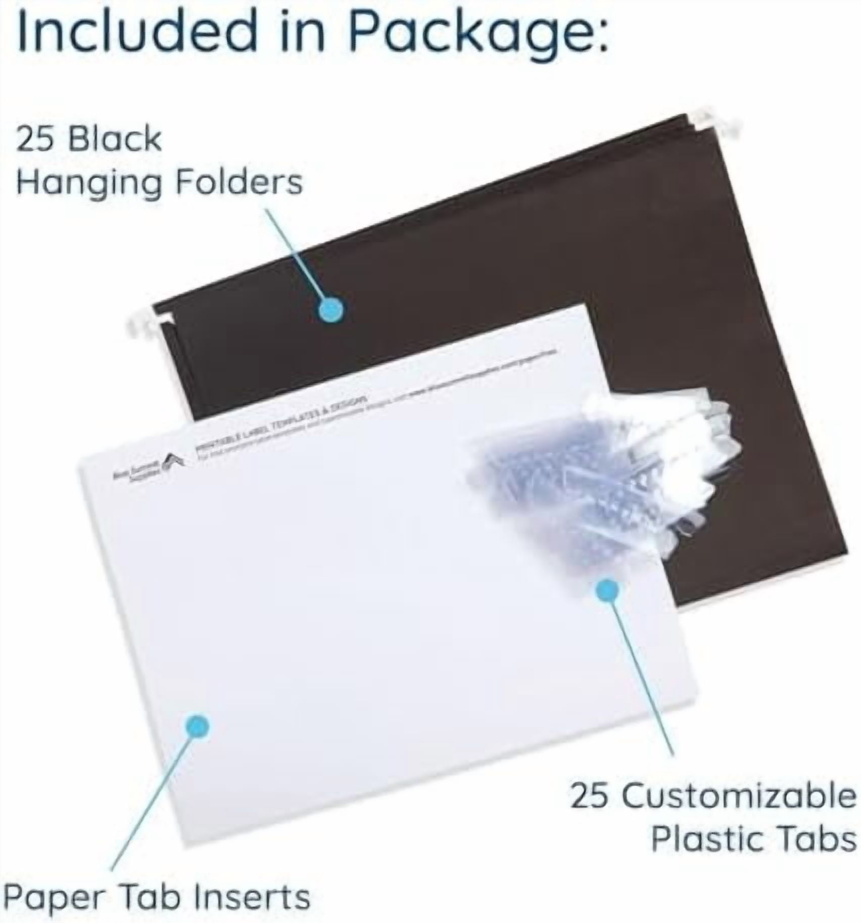 Hanging File Folders, 25 Reinforced Hang Folders, Designed for Home and Office Color Coded File Organization, Letter Size, Black, 25 Pack
