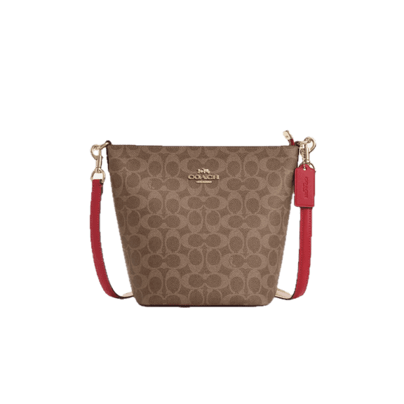 Coach Women's Logan Small Duffle Zip Crossbody Bag in Signature Canvas (Tan / Carnation)