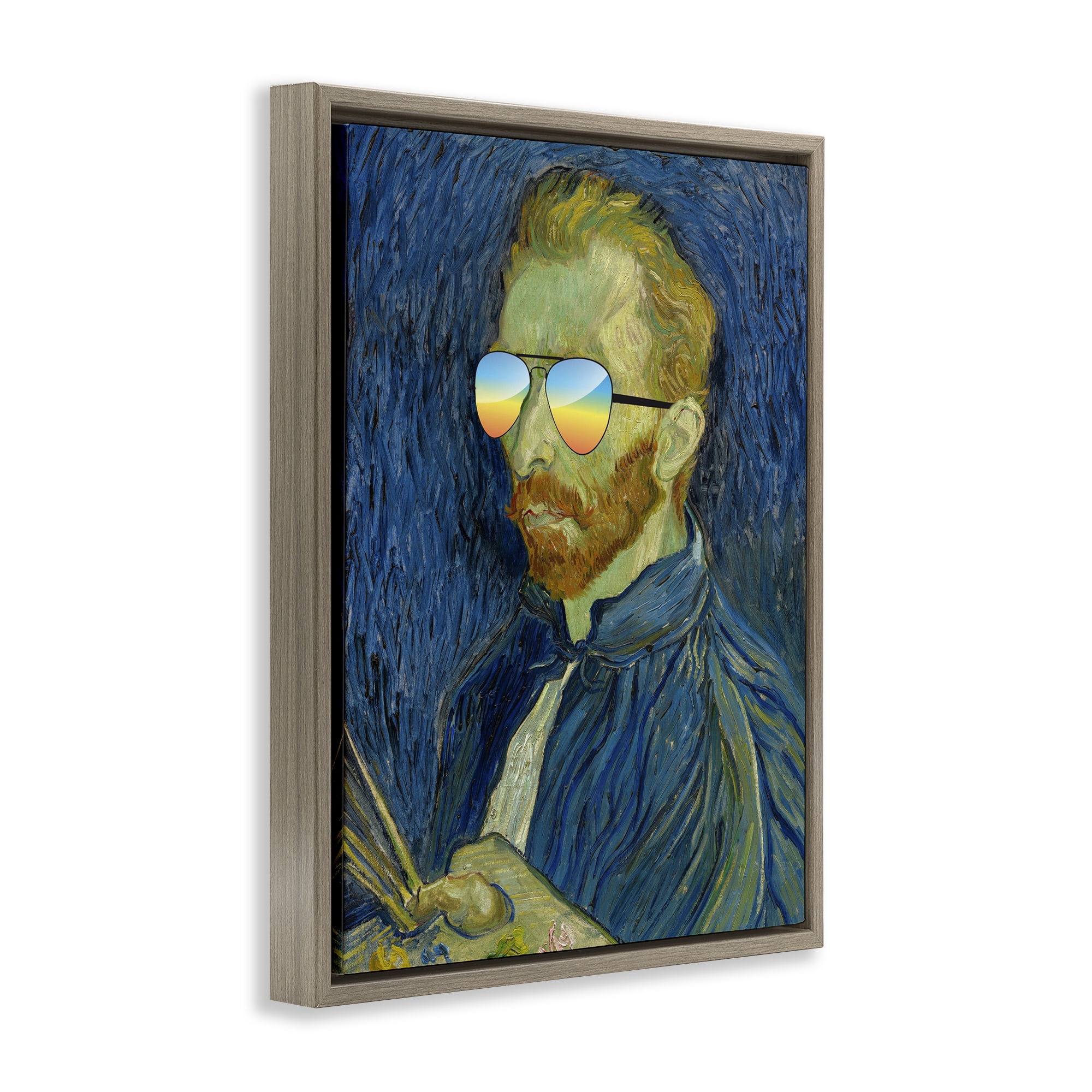 Funny Van Gogh Sunglasses Brown Framed Floater Canvas Wall Art, design by Masters Redux