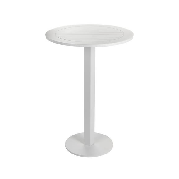 Keli 43 Inch Outdoor Bar Table, White Aluminum Frame, Foldable Design- Saltoro Sherpi