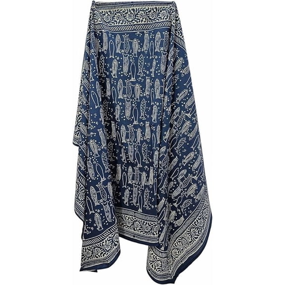 Indigo Blue Cotton Pareo Hand Dyed Scarves Indian Hand Block Print Sarong, Size 44x72 Inch