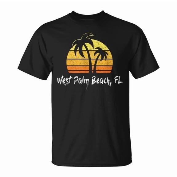 Retro West Palm Beach Florida Tee Beach Cotton T Shirt Unisex Adult Fit Vacation Graphic Gift for Florida and Beach Lovers, Size L, Color Black