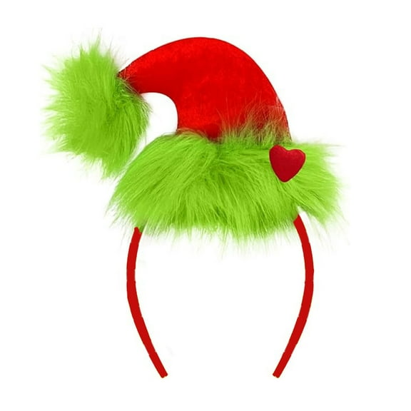 Selrti Women Headband Christmas Hat Plush Decor Red Green Striped Hair Hoop Versatile Headwear Hair Accessory