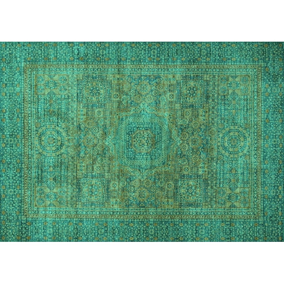 Ahgly Company Machine Washable Indoor Rectangle Abstract Turquoise Blue Modern Area Rugs, 4' x 6'