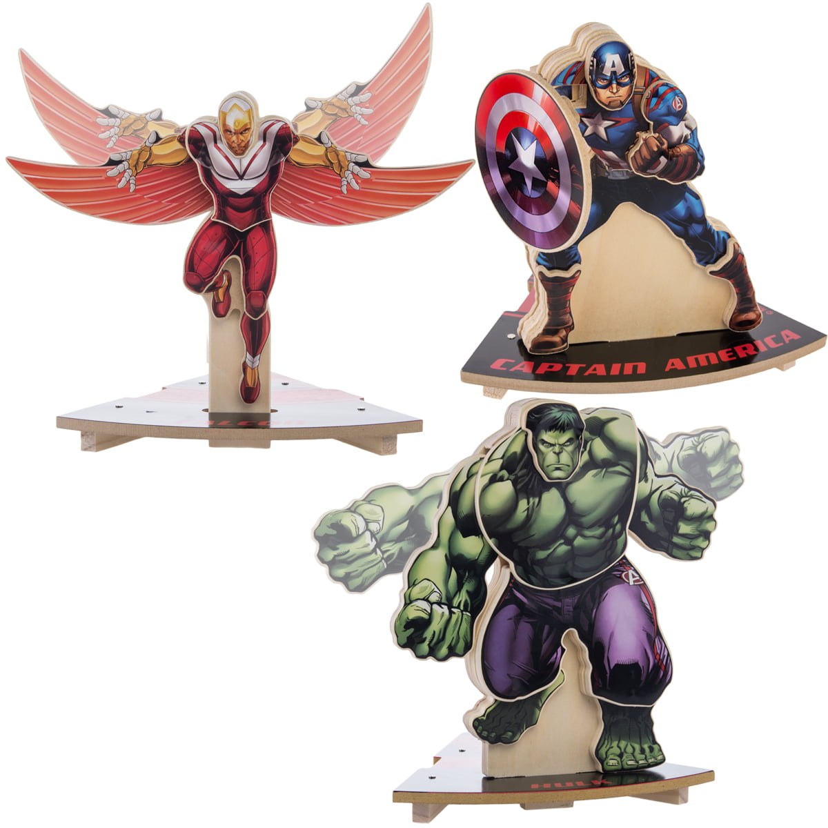 Marvel Comics Avengers Superhero Wood Shelf Toy Figure Display-Hulk/Thor/Captain 