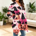 thumbnail image 4 of Women Halloween Open Front Cardigan Long Sleeve Pink Pumpkin Witch Hat Print Loose Fall Casual Outerwear, 4 of 7