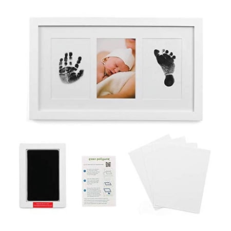 Baby Handprint and Footprint Kit in Elegant White Natural Wood, Clean Touch Inkless Ink Pad Extra-Large, Non-Toxic, Newborn, Dog and Cat Pawprint; Keepsake and Gift for Parents, Grandparents