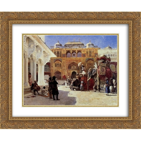Amber Springs Santa Edwin Lord Weeks 2x Matted 24x20 Gold Ornate Framed Art Print 'Arrival Of Prince Humbert, The Rajah, At The Palace Of Amber' ()