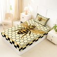 thumbnail image 5 of Castle Fairy Vintage Bee Graphic Twin Sheets 3pcs,Geometric Honeycomb Bedding,Black Cream Golden Yellow,1 Flat Sheet, 1 Fitted Sheet and 1 Pillowcase, 5 of 7