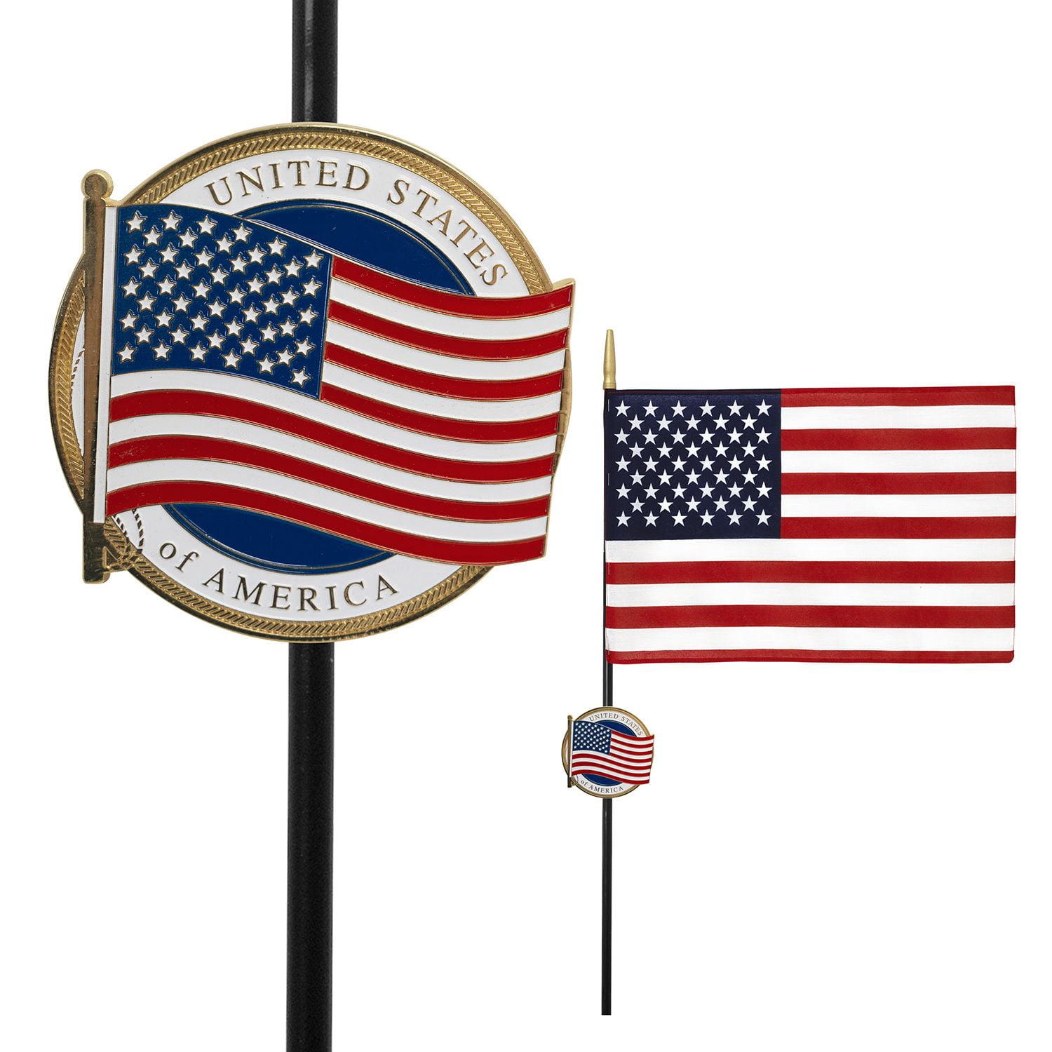 Allied U.S. Flag Veteran Grave Marker With 30 Inch Tall American Cemetery Flag