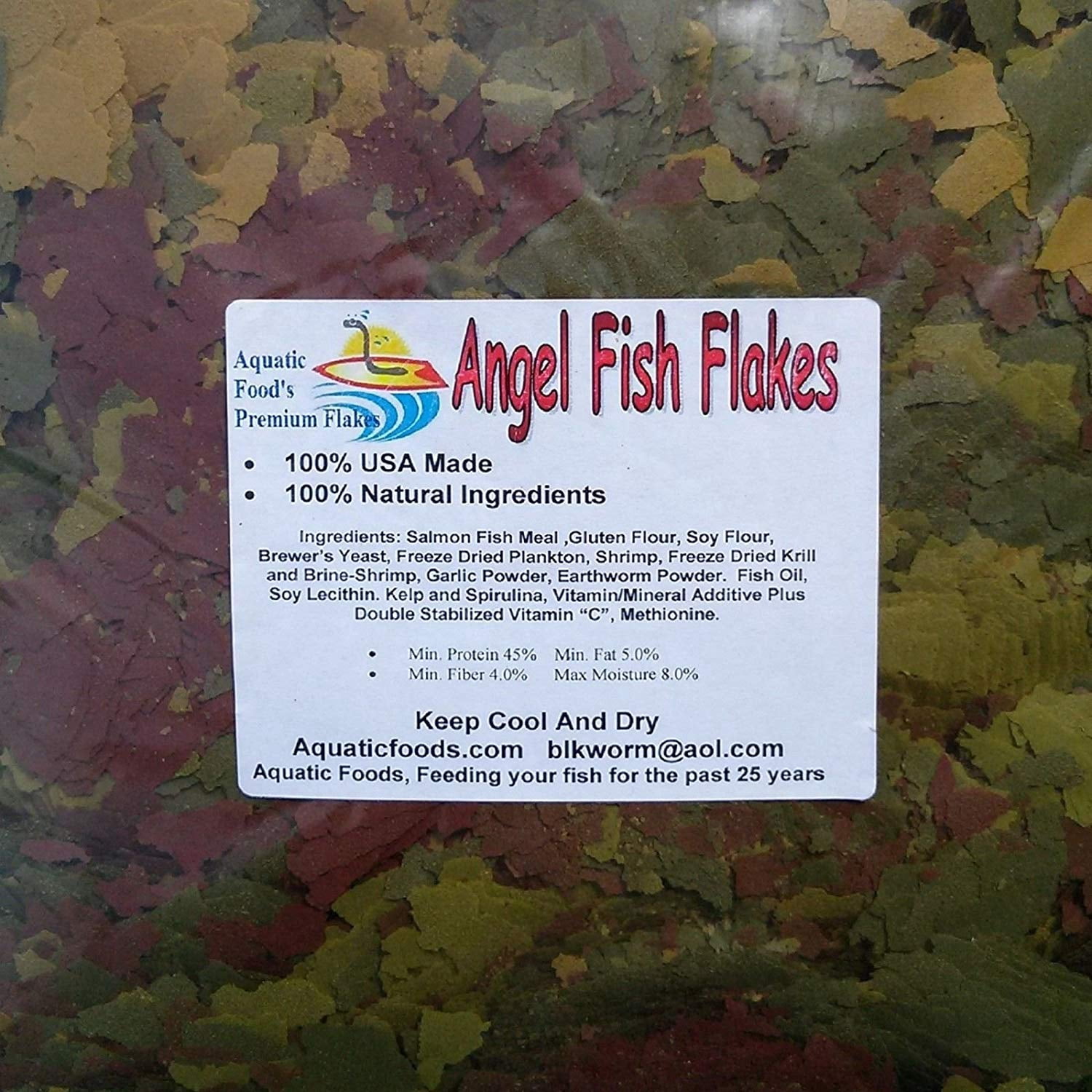 Aquatic Foods Angel Fish Flakes - Premium Tropical Fish Flakes - 1-lb