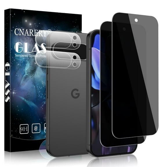 [2 2] 2 Packs for Google Pixel 9 Pro Privacy Tempered Glass Screen Protector with 2 Pack Camera Lens Protector, Support Fingerprint Unclock, 9H Hardness