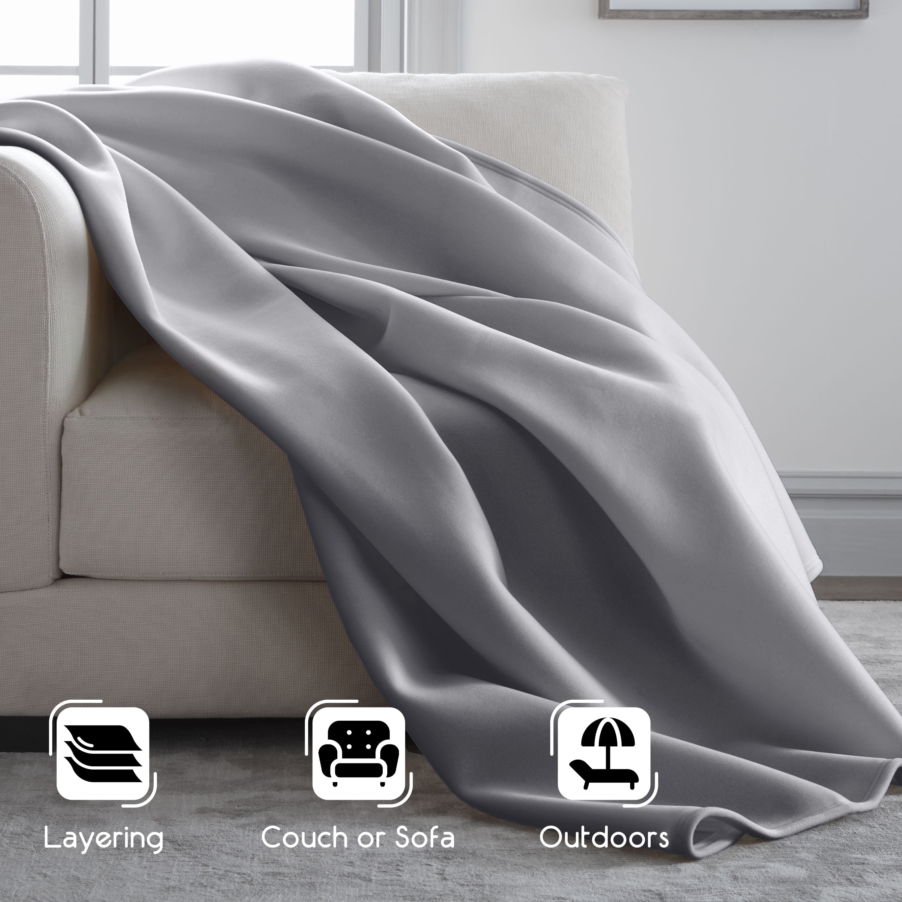 Soft All-Season Fleece Throw Blanket – Cozy Layering Bed Blanket – Full/Queen Size – Grey