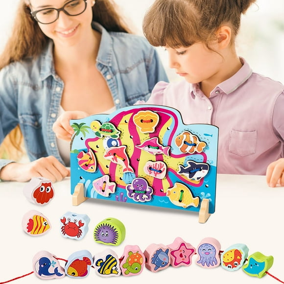 EQWLJWE Toys Games Kids,Christmas Decorations,Baby Toys Clearance,Wooden Lacing Beads Montessori Educationa Threading Learning Toys for 3+ Year Olds Preschool Activities Stringing Toys for Boys Girls