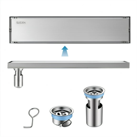 Trendix 47-Inch Linear Shower Drain in Brushed Nickel, 304 Stainless Steel Tile-Ready Shower Channel, Odor Control Modern Bathroom Drainage System