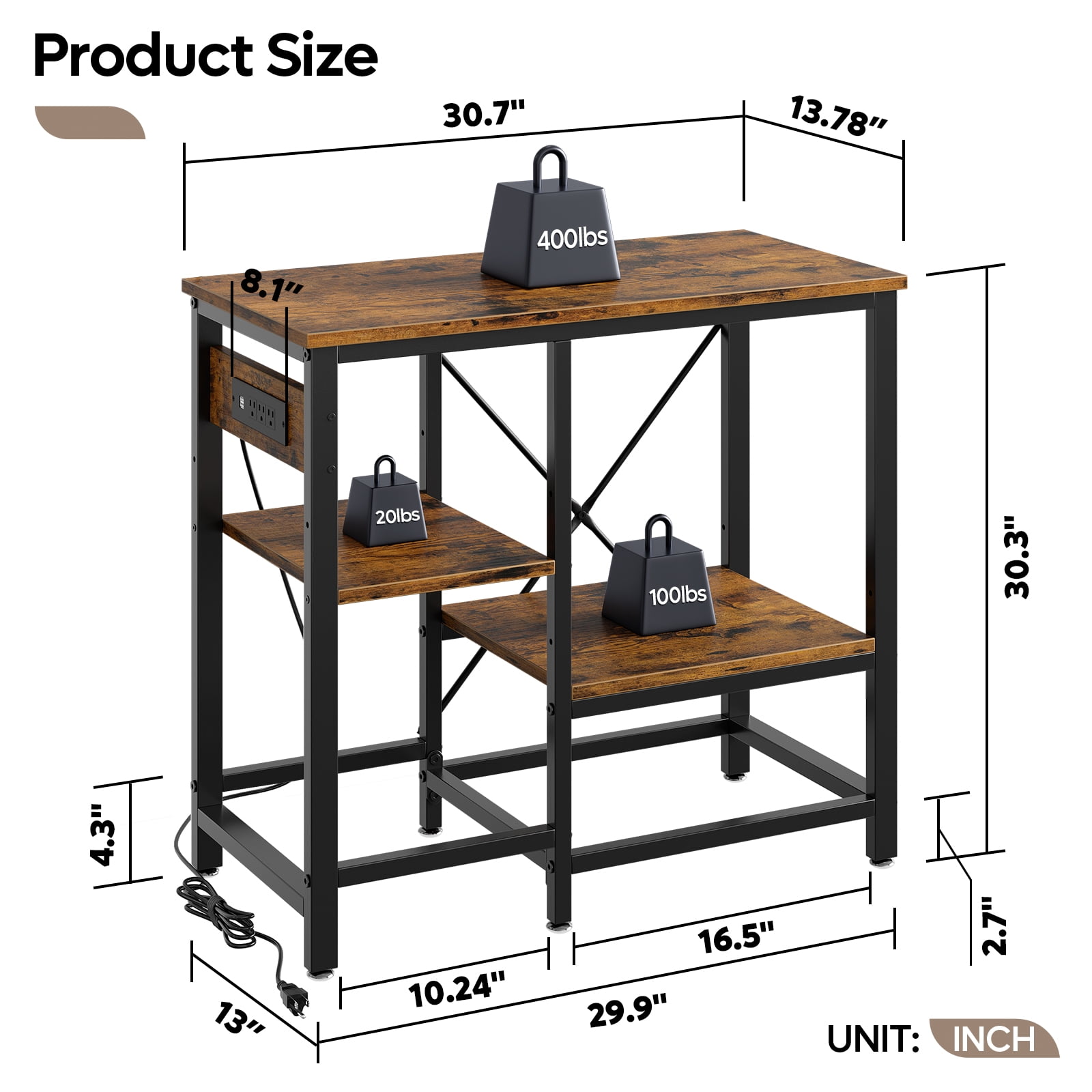 Bestier 20-29-37 Gallon Fish Tank Stand with Power Outlets, 3-Tier Heavy Duty Metal Aquarium Stand Reversible Storage Shelf