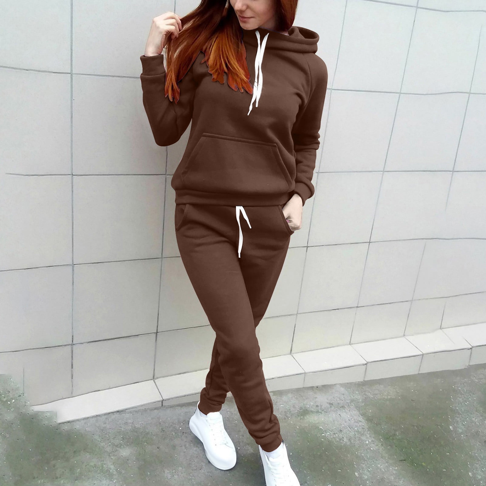 FAIWAD Women 2 Piece Outfits Casual Sweatsuit Hooded Sweatshirt Hoodie with Sweatpants Sport Outfits Jogger Set