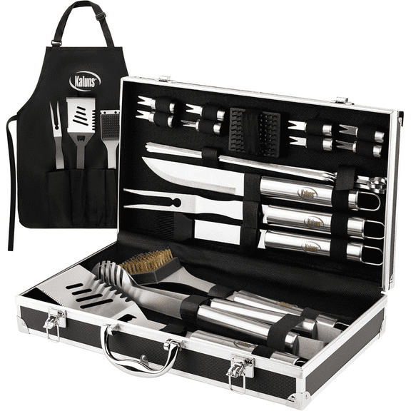 Heavy Duty BBQ Grill Tool Set Stainless Steel with Case and Apron Gift for Men