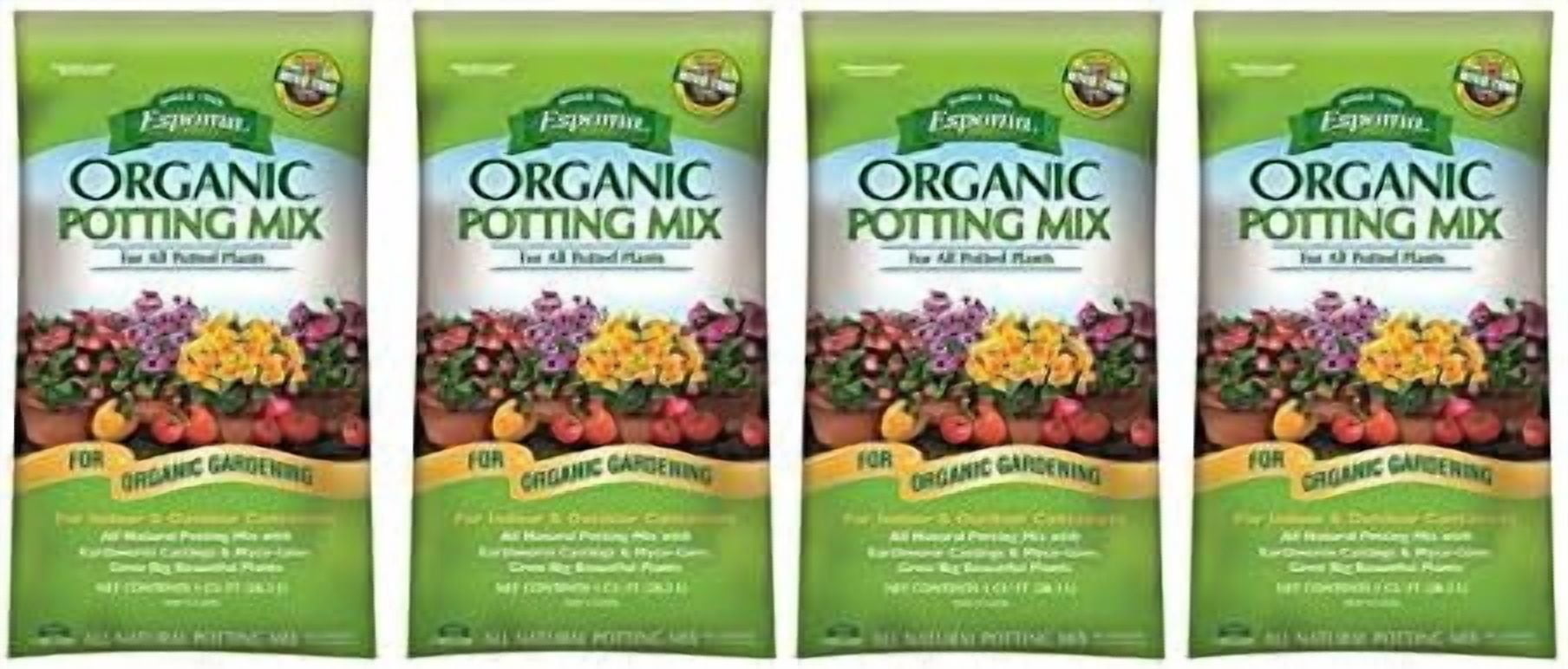 Espoma Organic Potting Soil Mix - All Natural Potting Mix For All Indoor & Outdoor Containers Including Herbs & Vegetables. For Organic Gardening, 16qt. bag. Pack of 4