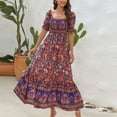 thumbnail image 5 of up to 60% off Gifts Usmixi Formal Dresses for Women Short Sleeve Square Neck Western Print Summer Maxi Dresses Puff Sleeve Ruffle Swing Vintage Beach Bohemian Dress Red XL Up to 65% off, 5 of 5