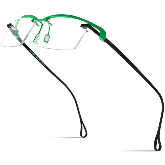 FONEX Pure Titanium Glasses Frame Men Semi Rimless Square Eyeglasses Eyewear ( 85817 Green Black C1 )
