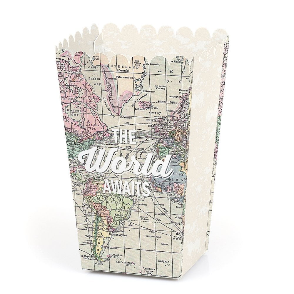 World Awaits Travel Themed Party Favor Popcorn Treat Boxes Set of