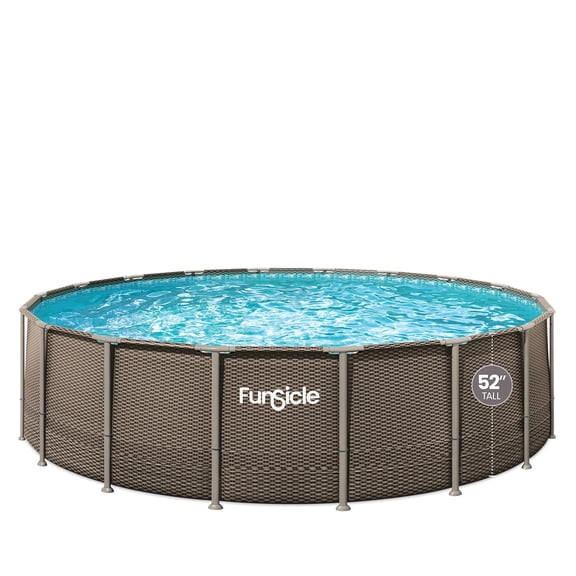 Funsicle Oasis Designer Above Ground Metal Frame Swimming Pool Set – with Sand Filter Pump, Ladder, Cover, Cloth & Maint. Kit, 18' x 52", Round, Double Rattan
