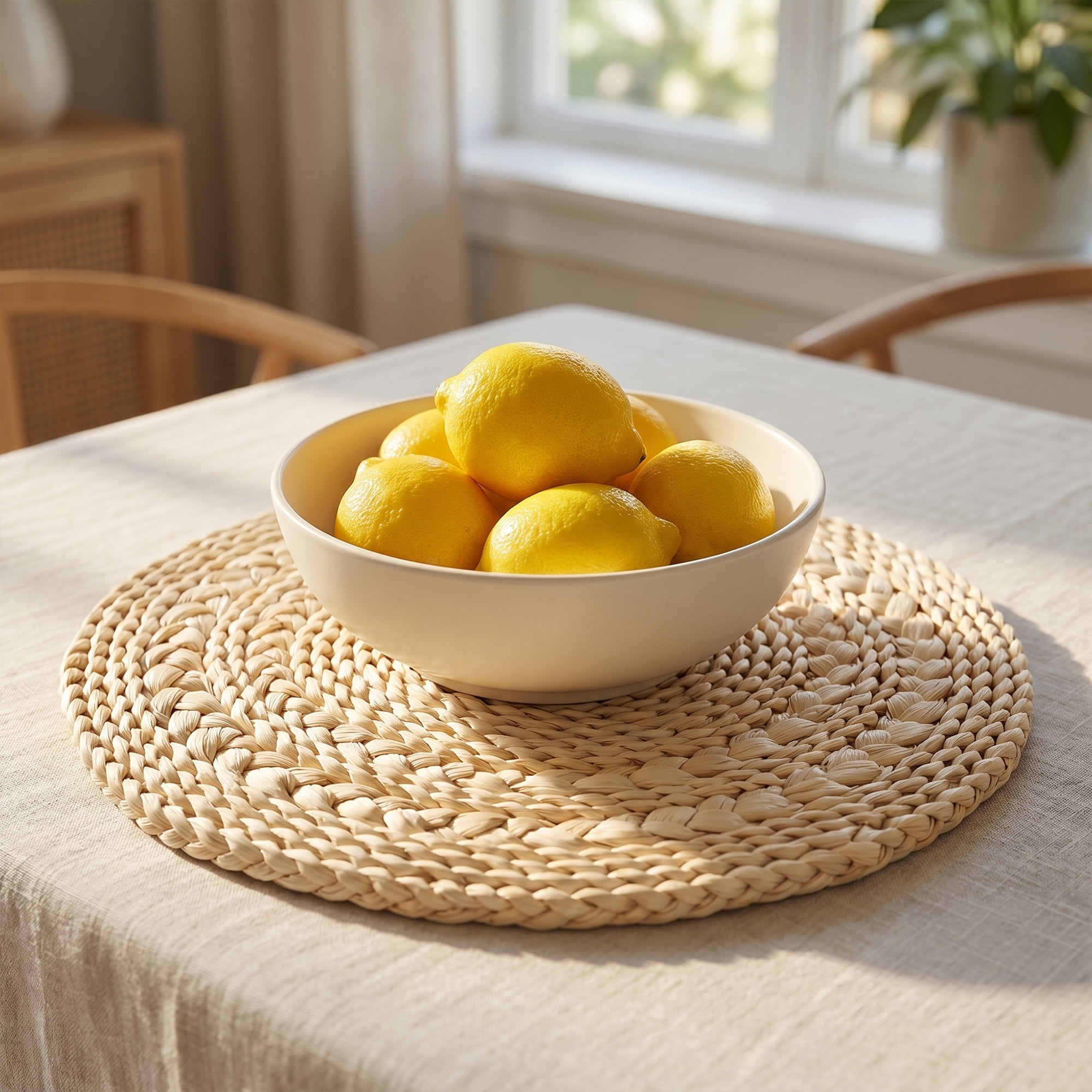 Unique Bargains 4Pcs Round Woven Dining Table Decor Placemats Beige 15x15in