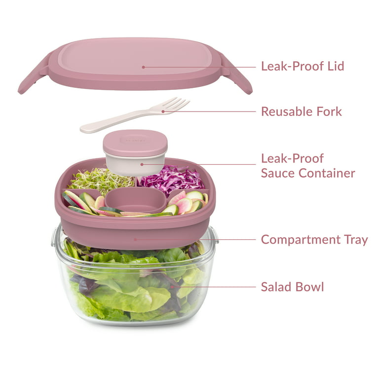 Bentgo® Glass - Leak-Proof Salad Container with Large 61-oz Salad Bowl,  4-Compartment Bento-Style Tray for Toppings, 3-oz Sauce Container for  Dressings, and Built-In Reusable Fork (Dark Gray) 