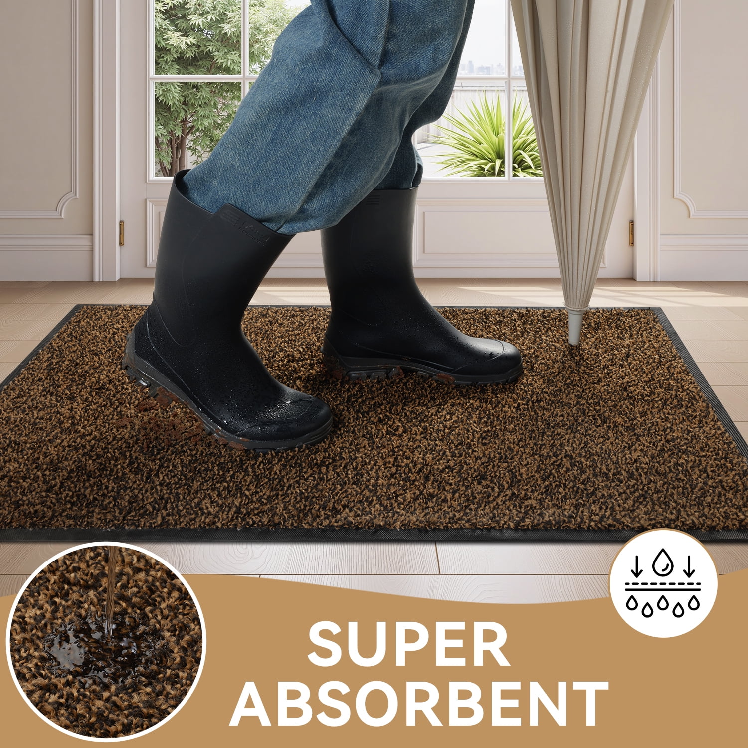 VUNATE 17" x 30" Dirt Trapper Indoor Door mat Non Slip Front Door Mats Absorbent Rubber Entrance Rug Durable Heavy Duty Outdoor Mats Washable Welcome Mats for Outside Brown