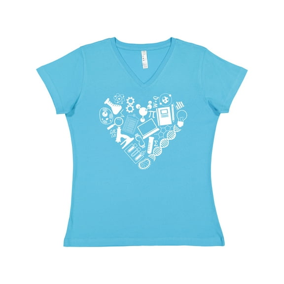 Inktastic Science Heart Beaker, Book, DNA and Microscope Women's V-Neck T-Shirt