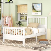 Bellemave Twin Size Bed Frames with Headboard and Footboard, Wood Twin Platform Bed,Wood Slats Great Support with Six Legs for Teens,Adults(Twin,White)