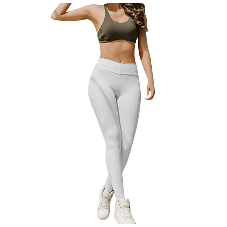 Ladies High Waist Fitness Pants Sports Stretch Yoga Pants With Pockets Yoga  Pants White L 