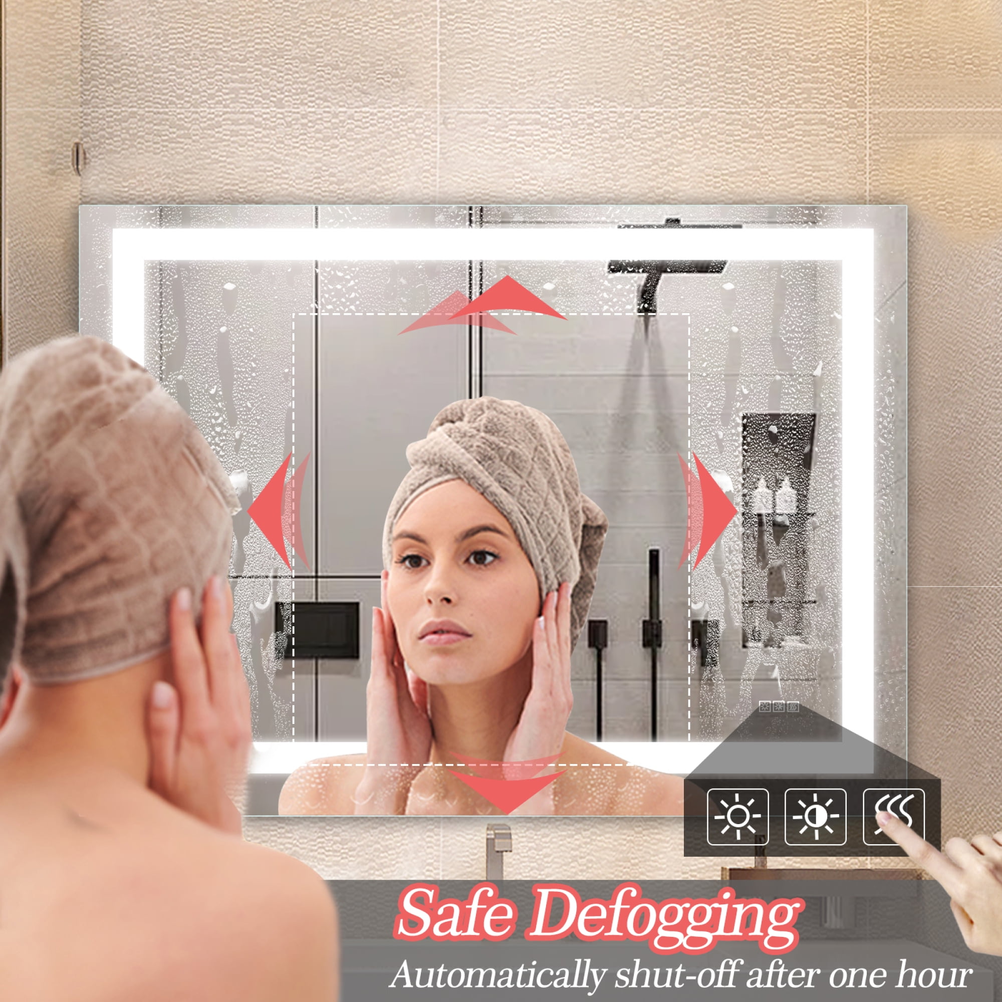 Jopath 48" x 36" Bathroom Mirror with Anti-Fog and Touch Sensor, Modern Frameless Lighted Wall Mirror for Bathroom Vanity, Shower Room, or Dressing Area