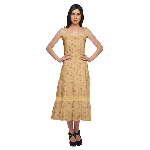 Moomaya Printed Adjustable Shoulder Strap Women Casual Sleeveless Long Dress