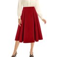 thumbnail image 7 of Women's Vintage Long Skirts Solid Color Elegant Elastic Waist Pleated A-Line Casual High Waist Midi Skirt Plus Size, 7 of 7