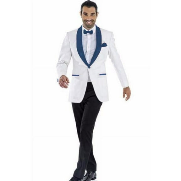Mens Blazer White ~ Dark Navy Two Toned Tuxedo Dinner Jacket Perfect For Prom Wedding & Groom