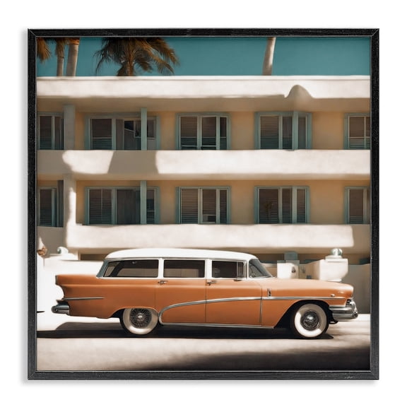 Stupell Industries Art Deco Antique Car in Miami Black Framed Giclee Art, 12 x 12, by Noah Bay